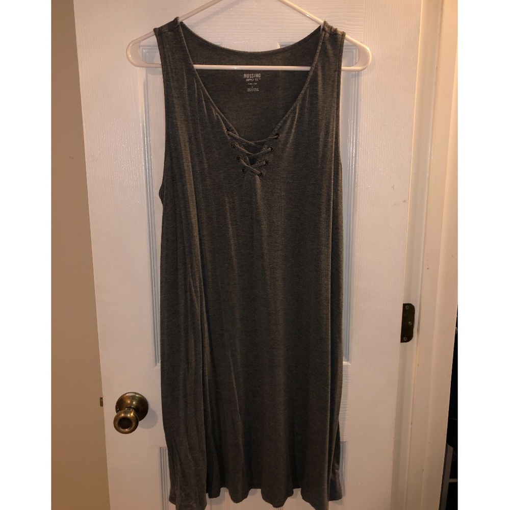 Gray lace V neck basic dress